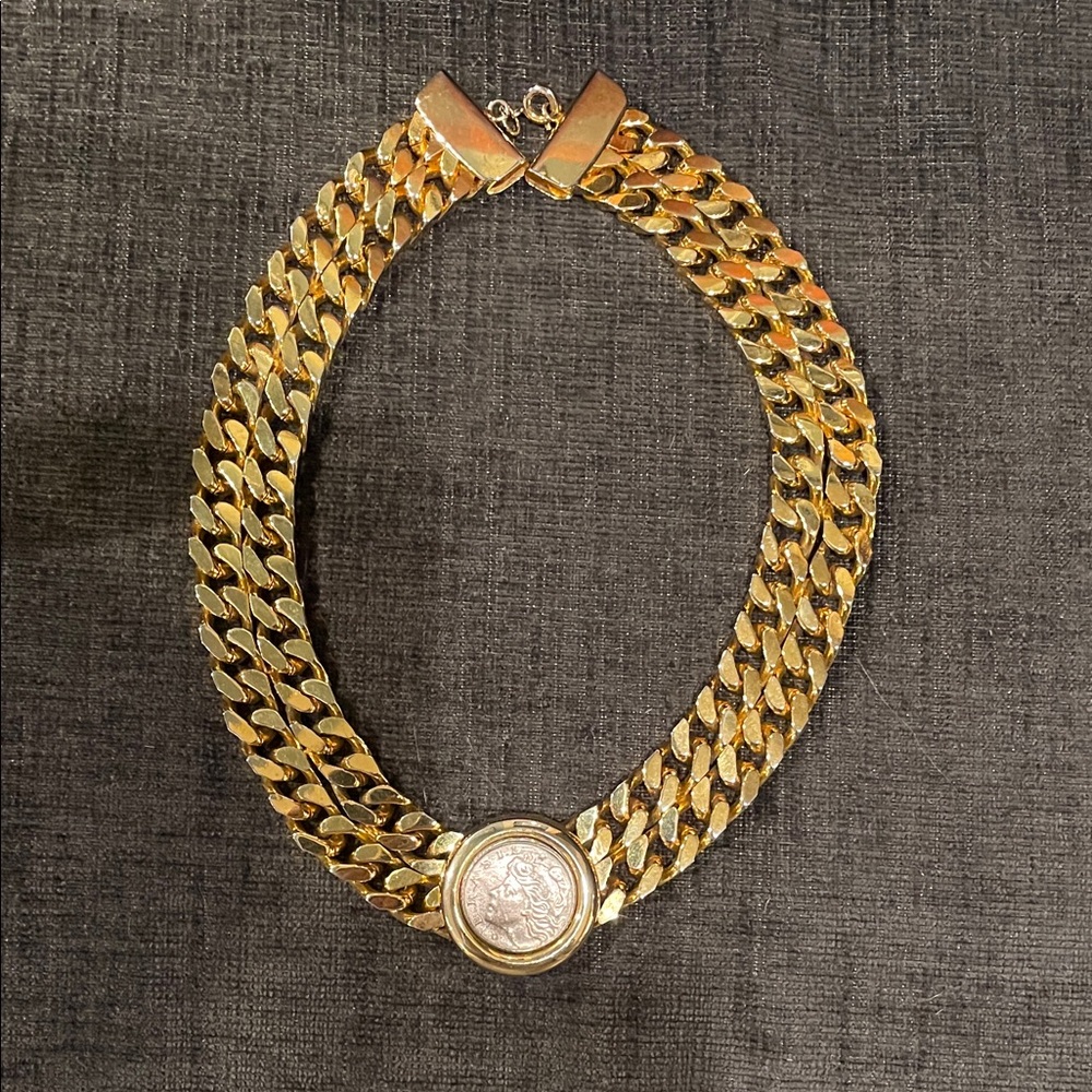 Gold Chain Necklace with Coin Pendant